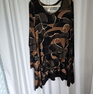 3 For $13.00! LOGO Lori Goldstein Abstract Print Tunic Top Sharkbite Hem Boho